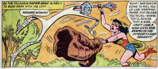 Wonder Woman catches Paper Man by surprise!