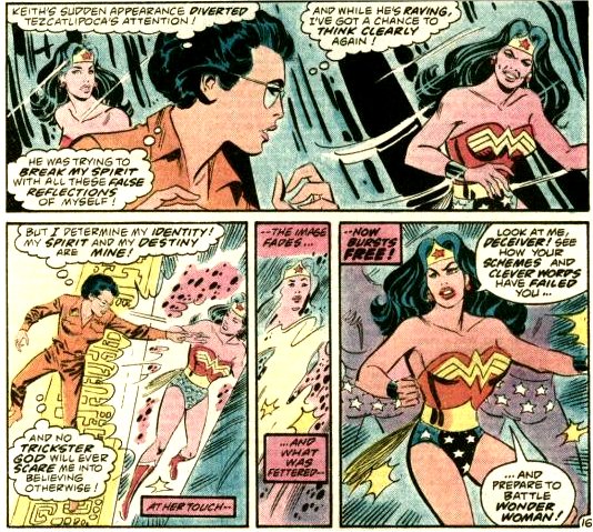 Now transformed back into her costume, Diana turns to face her opponent with renewed vigour and orders him to look at her. She tells him that all his scheming and clever words have failed him and to prepare to battle - Wonder Woman!