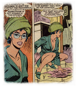 A bemused Diana attends to the mess caused by Etta's tantrum...