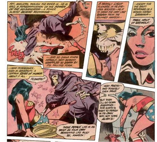 Zatanna saves Wonder Woman by turning the death light into flowers!
