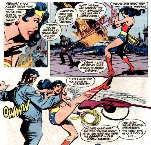 A horrified Wonder Woman realises that her mother had been right all along and that Stevens is evil. 