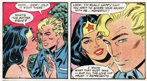 Steve tells Wonder Woman that he does not want to know her secret identity...