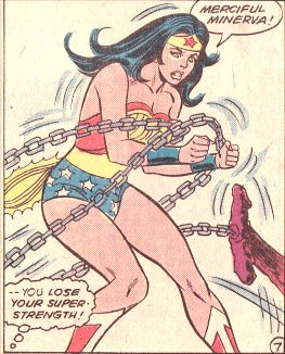 Wonder Woman suddenly finds herself wrapped in chains and sapped of all her powers!